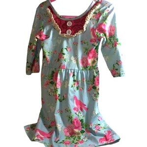 Heather Hill Toddler Girls Dress BlueFloral Long Sleeves Round Neck Size 4T